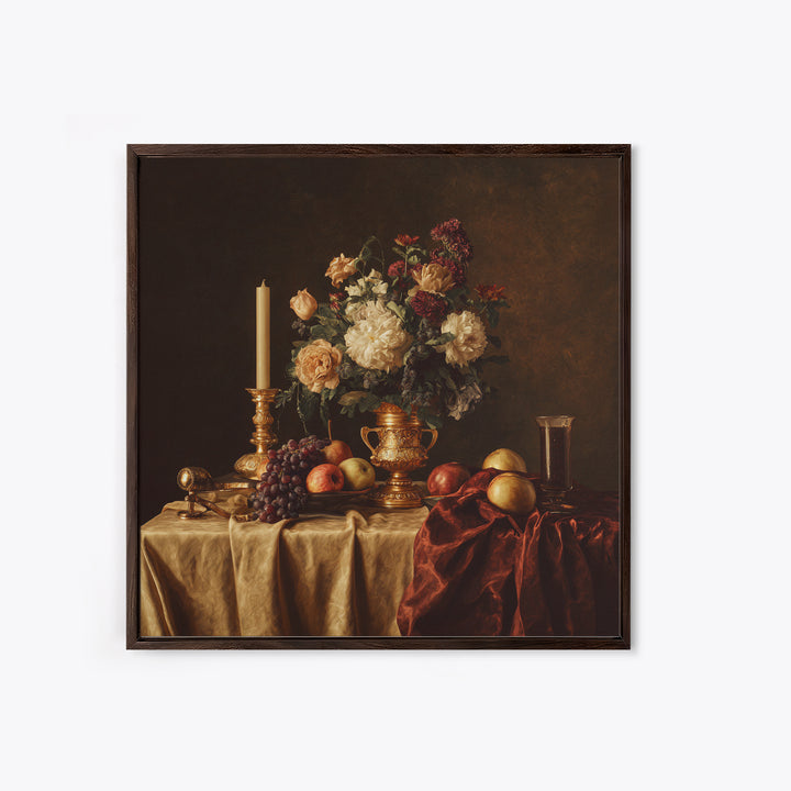 Golden Harp and Roses Canvas Print, Baroque Art, Portrait Painting, Living Room Decor, Fine Art, Ornate, Neutral Decor, BAO-1x1-90