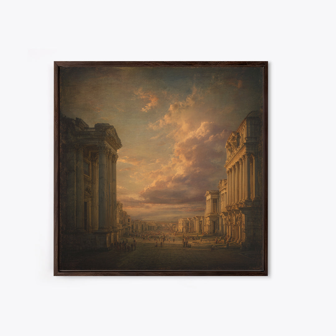 Classical Ruins Beneath a Dramatic Sky Canvas Print, Baroque Art, Wall Decor, Living Room Decor, Fine Art, Ornate, BAO-1x1-91
