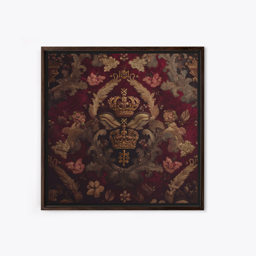 Dark Red Velvet Canvas Print, Baroque Art, Art Nouveau Decor, Living Room Decor, Fine Art, Ornate, Art Print, Textured Painting, BAO-1x1-95