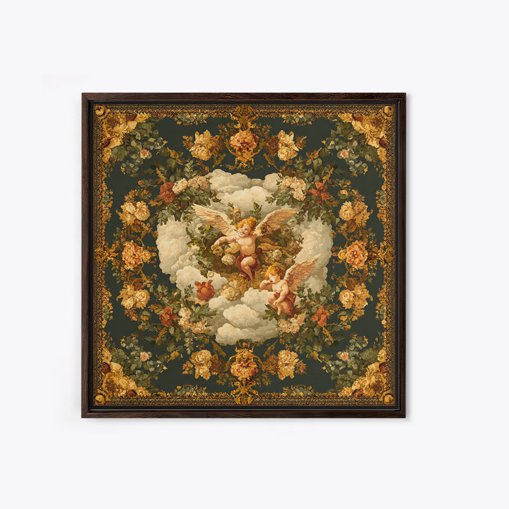 Ornate Cherub Figure Surrounded by Clouds and Canvas Print, Baroque Art, Art Nouveau Decor, Living Room Decor, Fine Art, Ornate, BAO-1x1-98