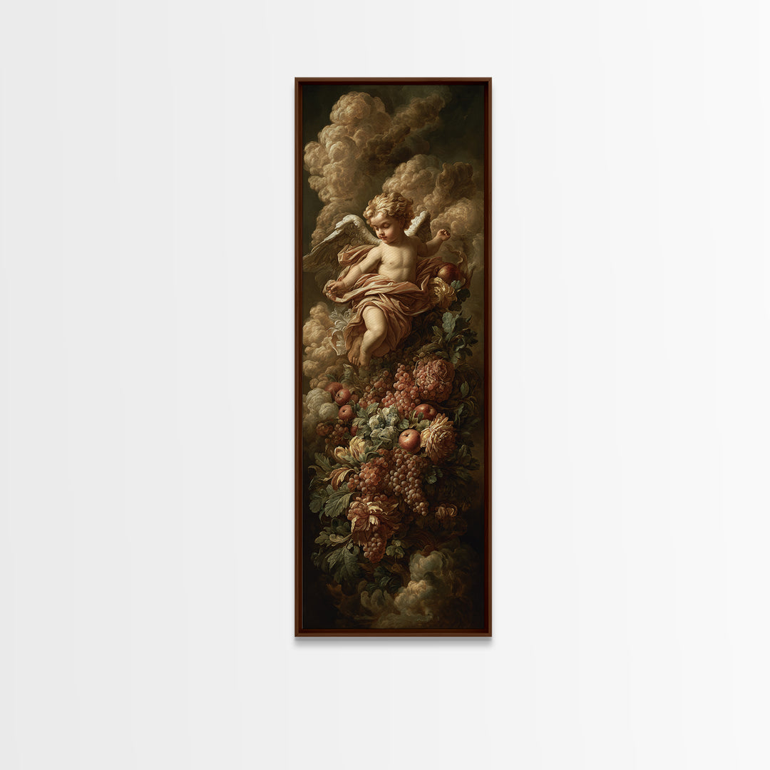 Ornate Cherub Figure Surrounded by Clouds and Canvas Print, Baroque Art, Moody Wall Art, Living Room Decor, Fine Art, Ornate, BAO-1x3-14