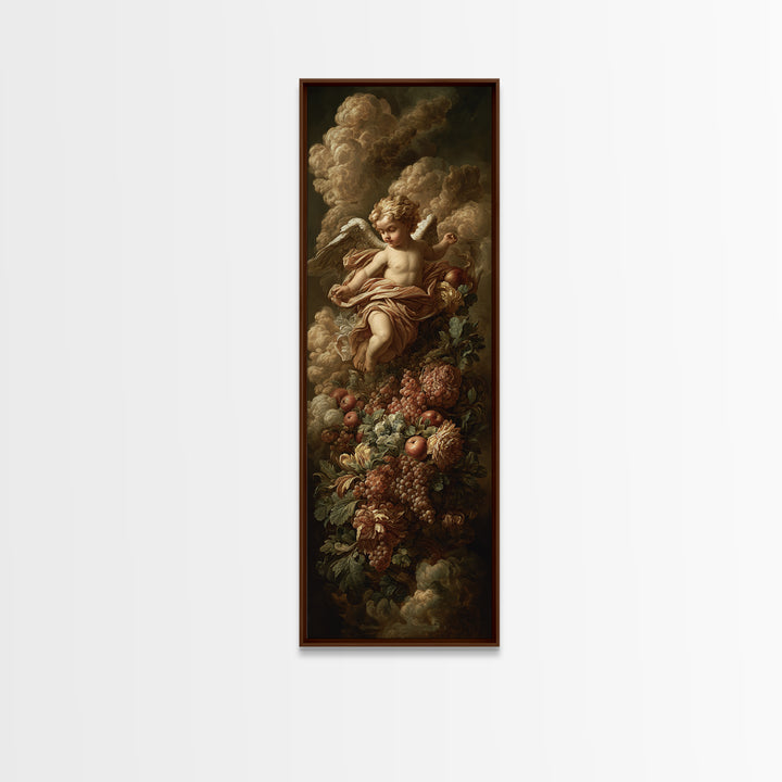Ornate Cherub Figure Surrounded by Clouds and Canvas Print, Baroque Art, Moody Wall Art, Living Room Decor, Fine Art, Ornate, BAO-1x3-14