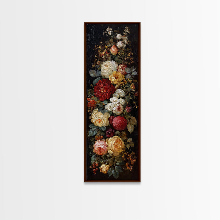 Dark Floral Arrangement Canvas Print, Baroque Art, Gallery Wall, Living Room Decor, Ornate, Neutral Decor, Modern Decor, BAO-1x3-16