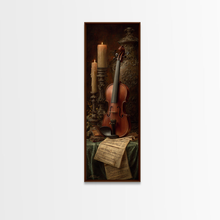 Baroque Violin and Sheet Music Still Life Canvas Print, Baroque Art, Art Nouveau Decor, Living Room Decor, Fine Art, Ornate, BAO-1x3-23