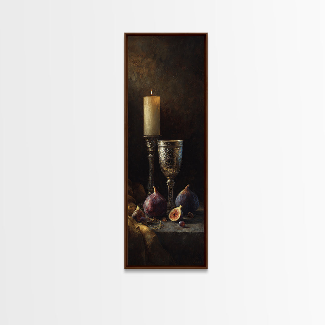 Candlelit Table with Silver Goblet and Figs Canvas Print, Baroque Art, Fine Art Print, Living Room Decor, Fine Art, Ornate, BAO-1x3-25