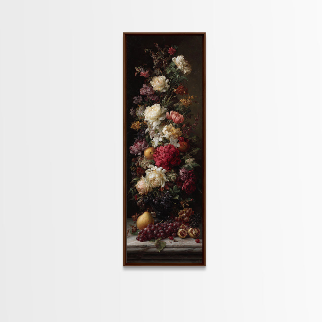 Dark Floral Arrangement Canvas Print, Baroque Art, Wall Decor, Living Room Decor, Oil Painting, Ornate, Contemporary Art, BAO-1x3-40