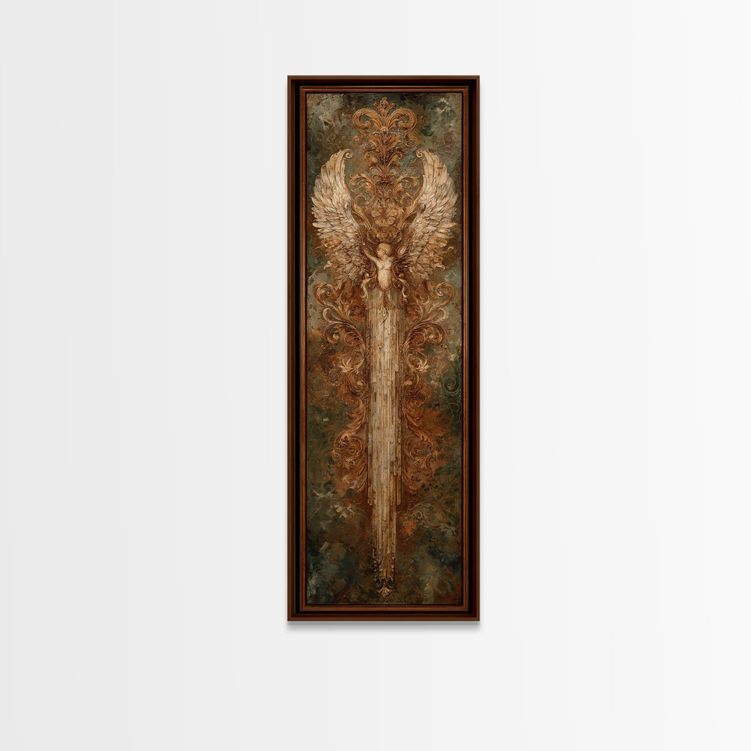 Gilded Angel Wings Emerging from Storm Clouds Canvas Print, Baroque Art, Minimalist Wall Art, Living Room Decor, Ornate, BAO-1x3-42