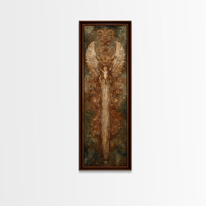 Gilded Angel Wings Emerging from Storm Clouds Canvas Print, Baroque Art, Minimalist Wall Art, Living Room Decor, Ornate, BAO-1x3-42