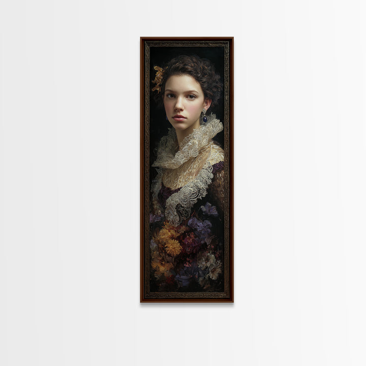 Classical Portrait with Lace Collar and Jewel Canvas Print, Baroque Art, Wall Decor, Living Room Decor, Fine Art, Ornate, BAO-1x3-43