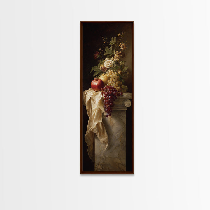 Pomegranate and Grapes on a Marble Ledge Canvas Print, Baroque Art, Art Nouveau Decor, Living Room Decor, Fine Art, Ornate, BAO-1x3-44