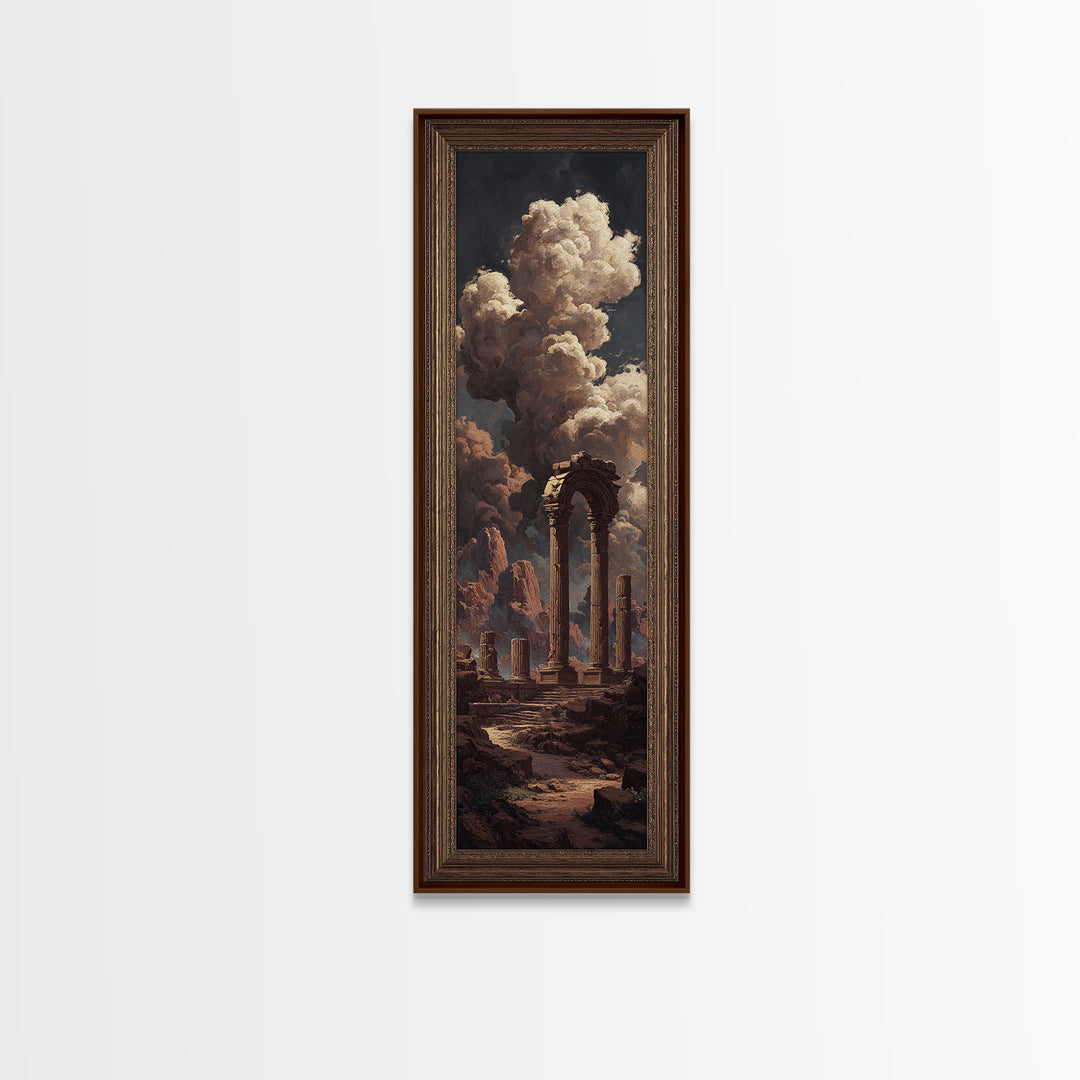 Classical Ruins Beneath a Dramatic Sky Canvas Print, Baroque Art, Fine Art Print, Living Room Decor, Oil Painting, Ornate, BAO-1x3-55