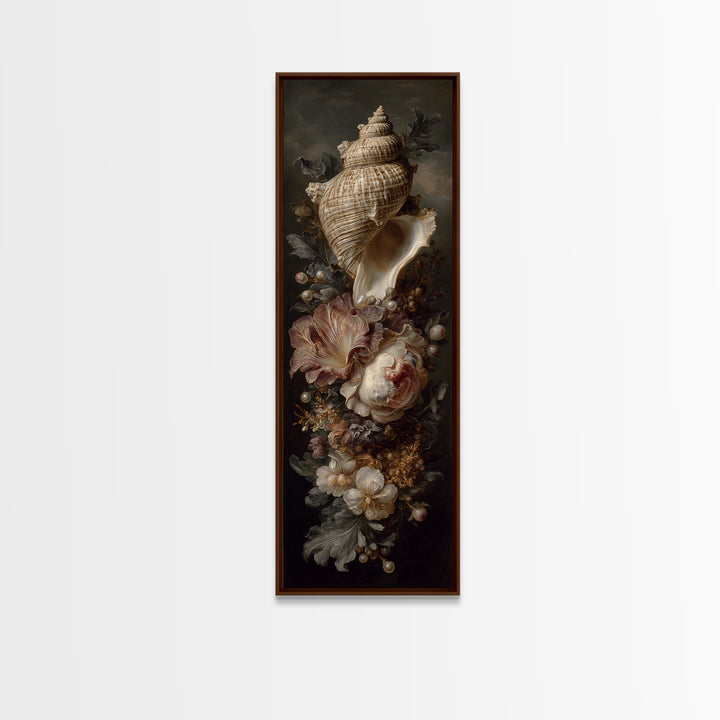 Ornamental Shell and Pearl Composition Framed Canvas Print, Baroque Art, Living Room Wall Art, Living Room Decor, BAO-1x3-58