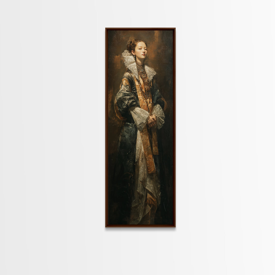 Classical Portrait with Lace Collar and Jewel Canvas Print, Baroque Art, Minimalist Decor, Living Room Decor, Fine Art, Ornate, BAO-1x3-67