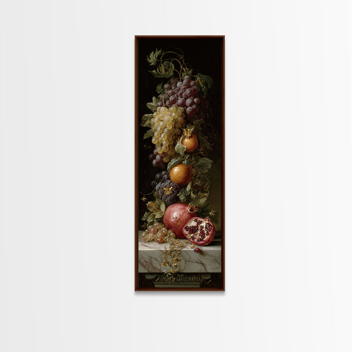 Pomegranate and Grapes on a Marble Ledge Canvas Print, Baroque Art, Luxury Decor, Living Room Decor, Fine Art, Ornate, BAO-1x3-68