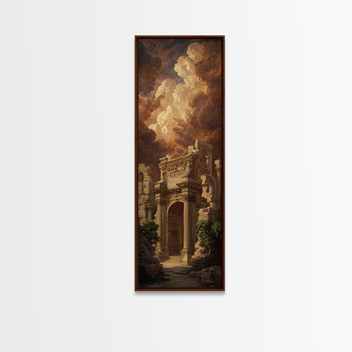 Classical Ruins Beneath a Dramatic Sky Framed Canvas Print, Baroque Art, Room Decor, Living Room Decor, Fine Art, Ornate, BAO-1x3-79