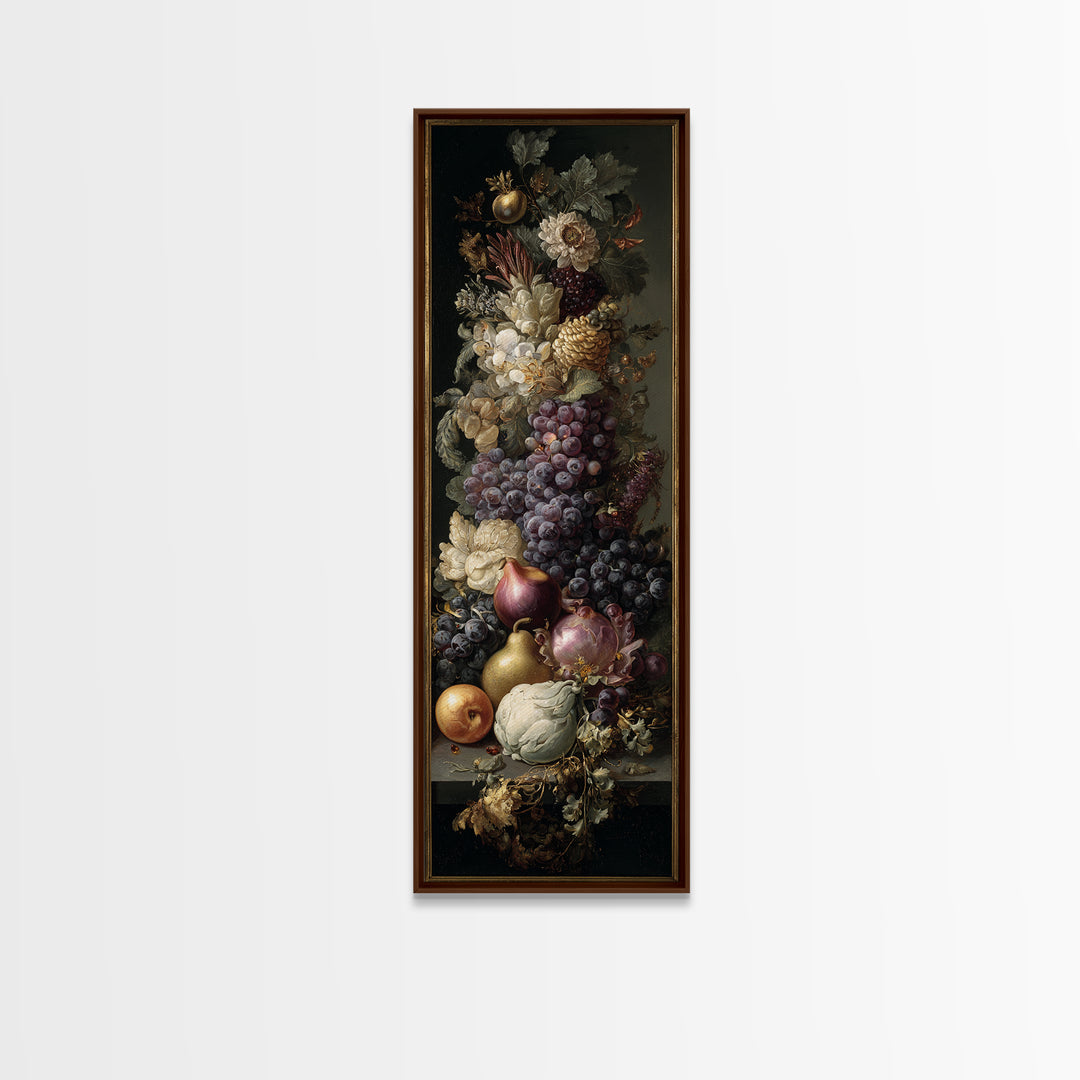 Lavish Banquet Fruit Composition Framed Canvas Print, Baroque Art, Textured Painting, Living Room Decor, Fine Art, Ornate, BAO-1x3-80