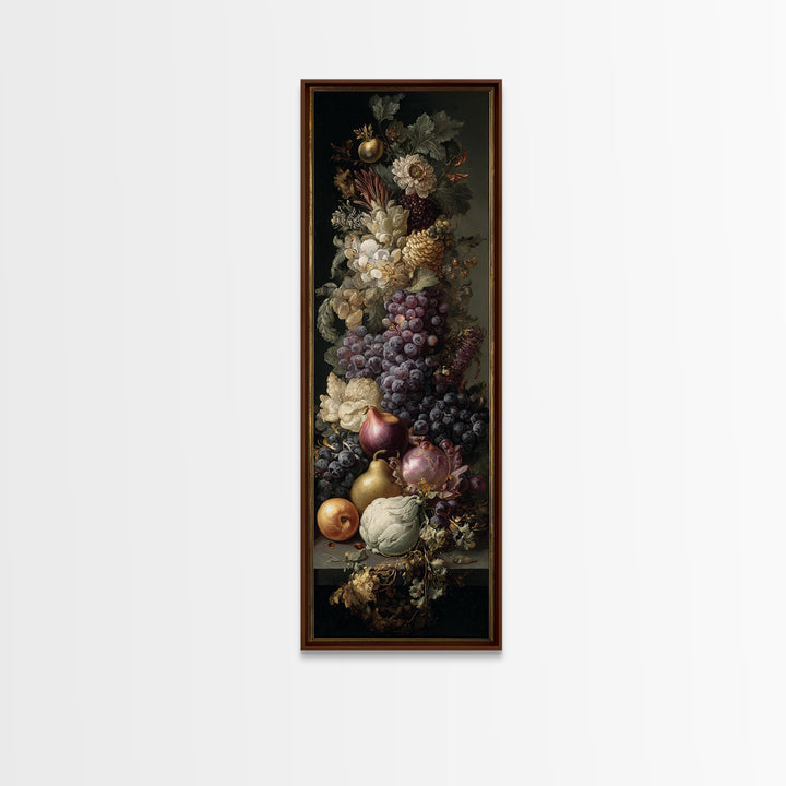 Lavish Banquet Fruit Composition Framed Canvas Print, Baroque Art, Textured Painting, Living Room Decor, Fine Art, Ornate, BAO-1x3-80