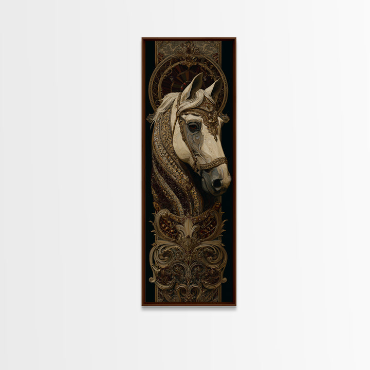 Dramatic Horse Portrait Framed Canvas Print, Baroque Art, Boho Decor, Living Room Decor, Fine Art, Ornate, Printable Wall Art, BAO-1x3-84