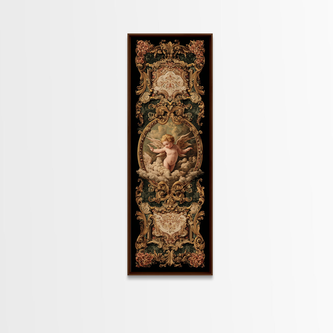 Ornate Cherub Figure Surrounded by Clouds and Canvas Print, Baroque Art, Art Nouveau Decor, Living Room Decor, Fine Art, Ornate, BAO-1x3-86