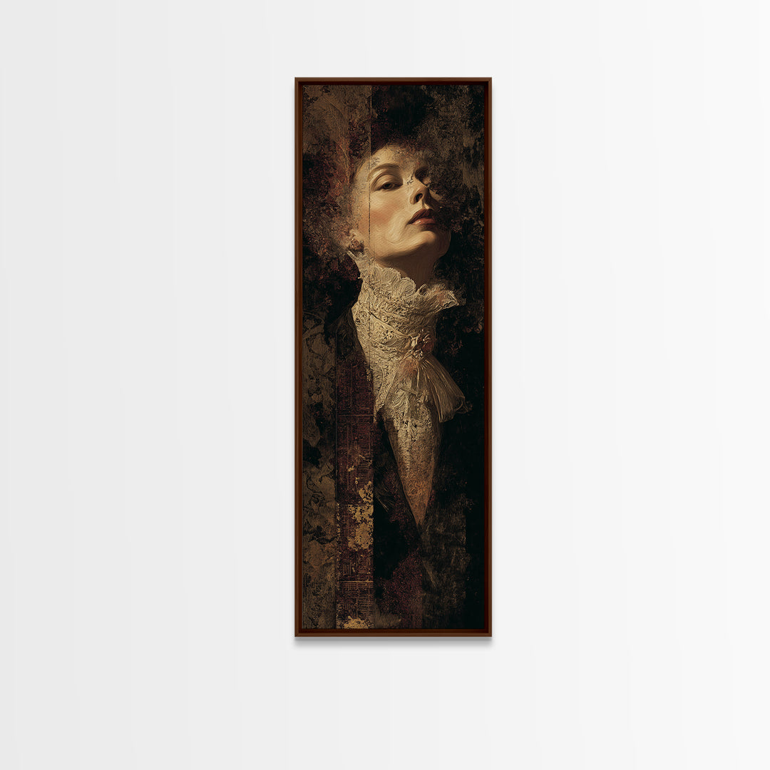 Classical Portrait with Lace Collar and Jewel Framed Canvas Print, Baroque Art, Decor, Living Room Decor, Fine Art, Ornate, BAO-1x3-91