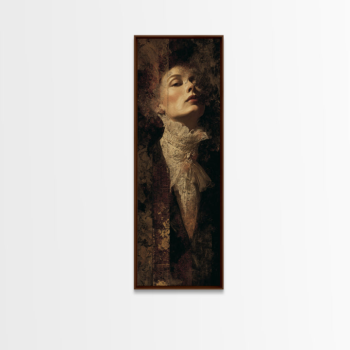 Classical Portrait with Lace Collar and Jewel Framed Canvas Print, Baroque Art, Decor, Living Room Decor, Fine Art, Ornate, BAO-1x3-91