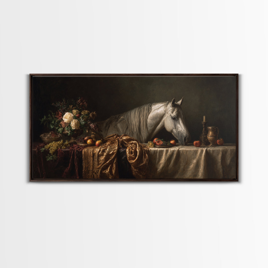 Dramatic Horse Portrait Framed Canvas Print, Baroque Art, Modern Decor, Living Room Decor, Fine Art, Ornate, Poster, Painting, BAO-2x1-20
