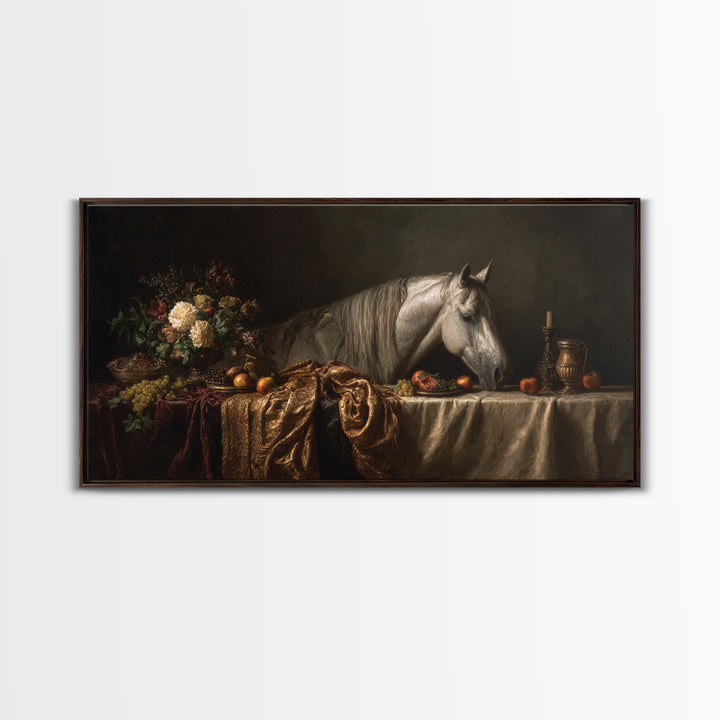 Dramatic Horse Portrait Framed Canvas Print, Baroque Art, Modern Decor, Living Room Decor, Fine Art, Ornate, Poster, Painting, BAO-2x1-20