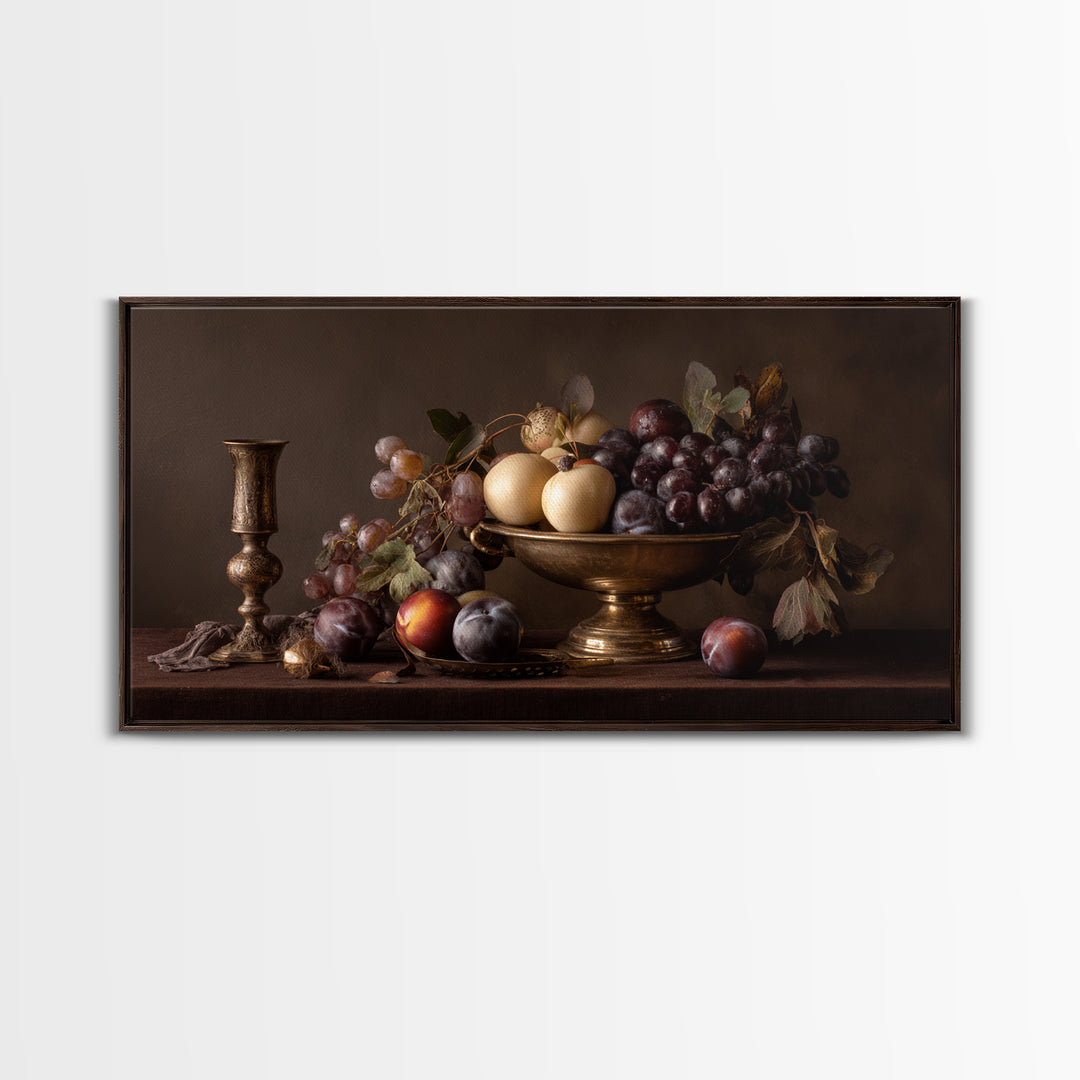 Dramatic Fruit Still Life Canvas Print, Baroque Art, Wall Decor, Living Room Decor, Oil Painting, Ornate, Contemporary Art, BAO-2x1-21