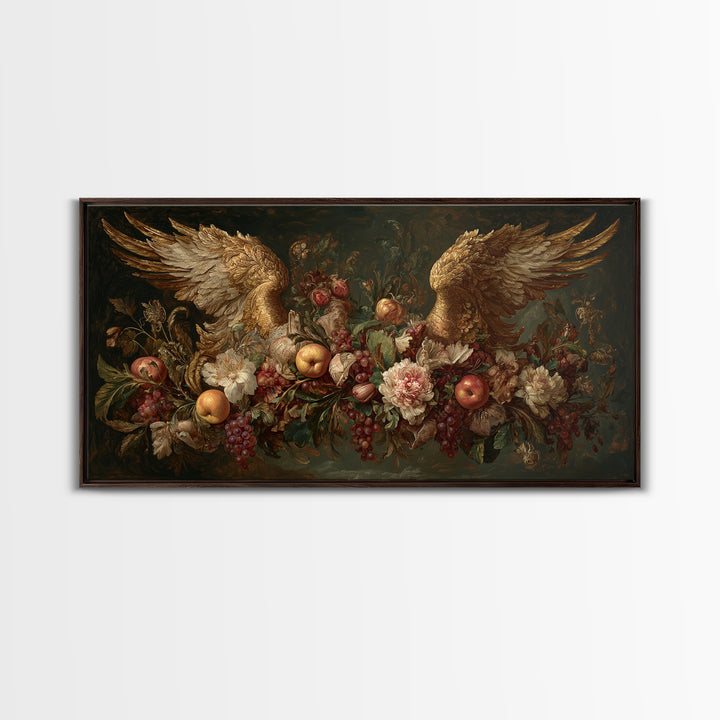 Gilded Angel Wings Emerging from Storm Clouds Canvas Print, Baroque Art, Baroque, Living Room Decor, Abstract Art, Ornate, BAO-2x1-26