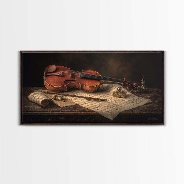 Baroque Violin and Sheet Music Still Life Canvas Print, Baroque Art, Art, Living Room Decor, Fine Art, Ornate, Modern Wall Art, BAO-2x1-31