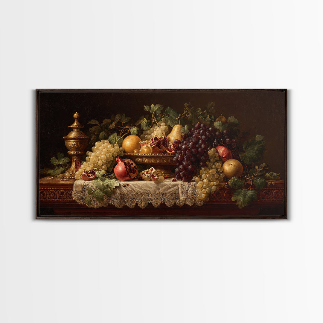 Lavish Banquet Fruit Composition Framed Canvas Print, Baroque Art, Contemporary Art, Living Room Decor, Fine Art, Ornate, BAO-2x1-40