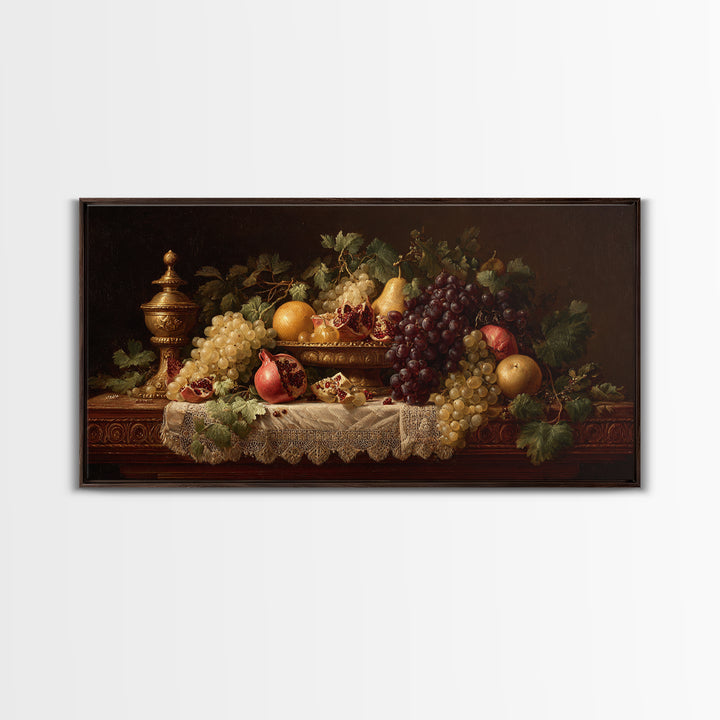 Lavish Banquet Fruit Composition Framed Canvas Print, Baroque Art, Contemporary Art, Living Room Decor, Fine Art, Ornate, BAO-2x1-40
