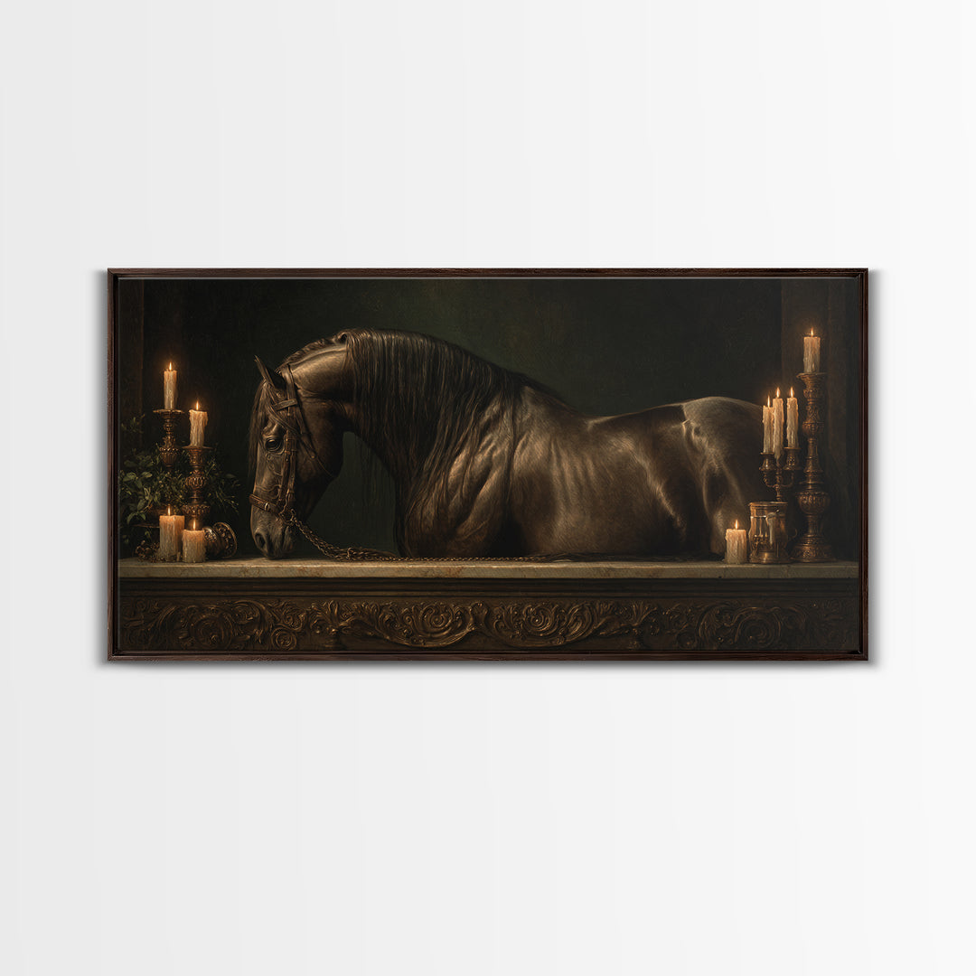 Dramatic Horse Portrait Canvas Print, Baroque Art, Art Print, Living Room Decor, Ornate, Oil Painting, Digital Wall Art, BAO-2x1-44
