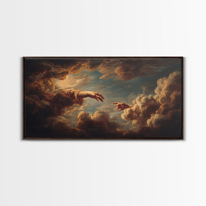Angelic Hand Reaching Through Clouds Framed Canvas Print, Baroque Art, Boho Decor, Living Room Decor, Abstract Art, Ornate, BAO-2x1-65