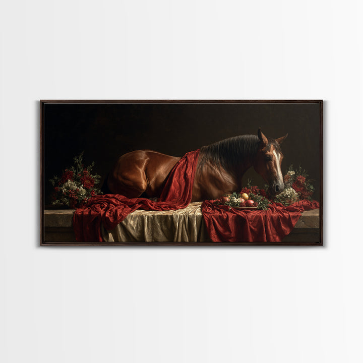 Dramatic Horse Portrait Canvas Print, Baroque Art, Canvas, Living Room Decor, Fine Art, Ornate, Room Decor Aesthetic, BAO-2x1-68