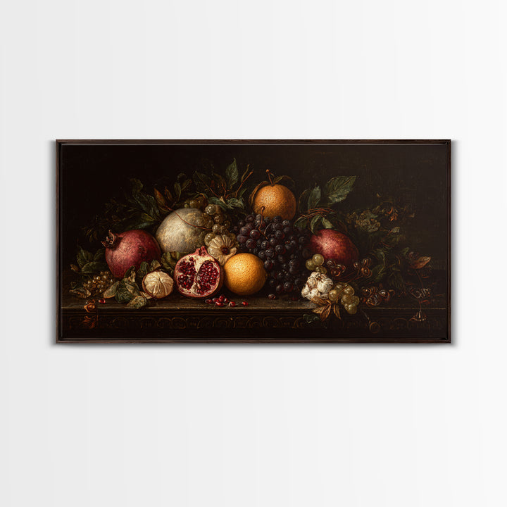 Dramatic Fruit Still Life Canvas Print, Baroque Art, Minimalist Decor, Living Room Decor, Fine Art, Ornate, Whimsical Decor, BAO-2x1-69