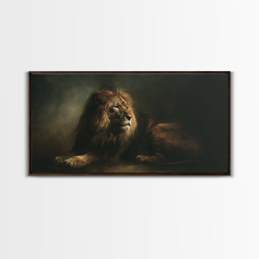 Royal Lion Portrait Framed Canvas Print, Baroque Art, Textured Painting, Living Room Decor, Fine Art, Ornate, Printable Art, BAO-2x1-85