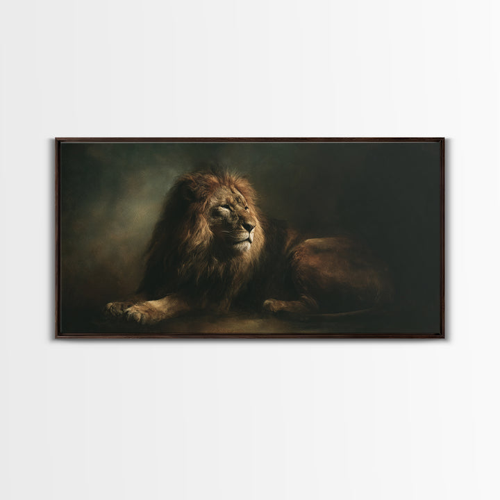 Royal Lion Portrait Framed Canvas Print, Baroque Art, Textured Painting, Living Room Decor, Fine Art, Ornate, Printable Art, BAO-2x1-85