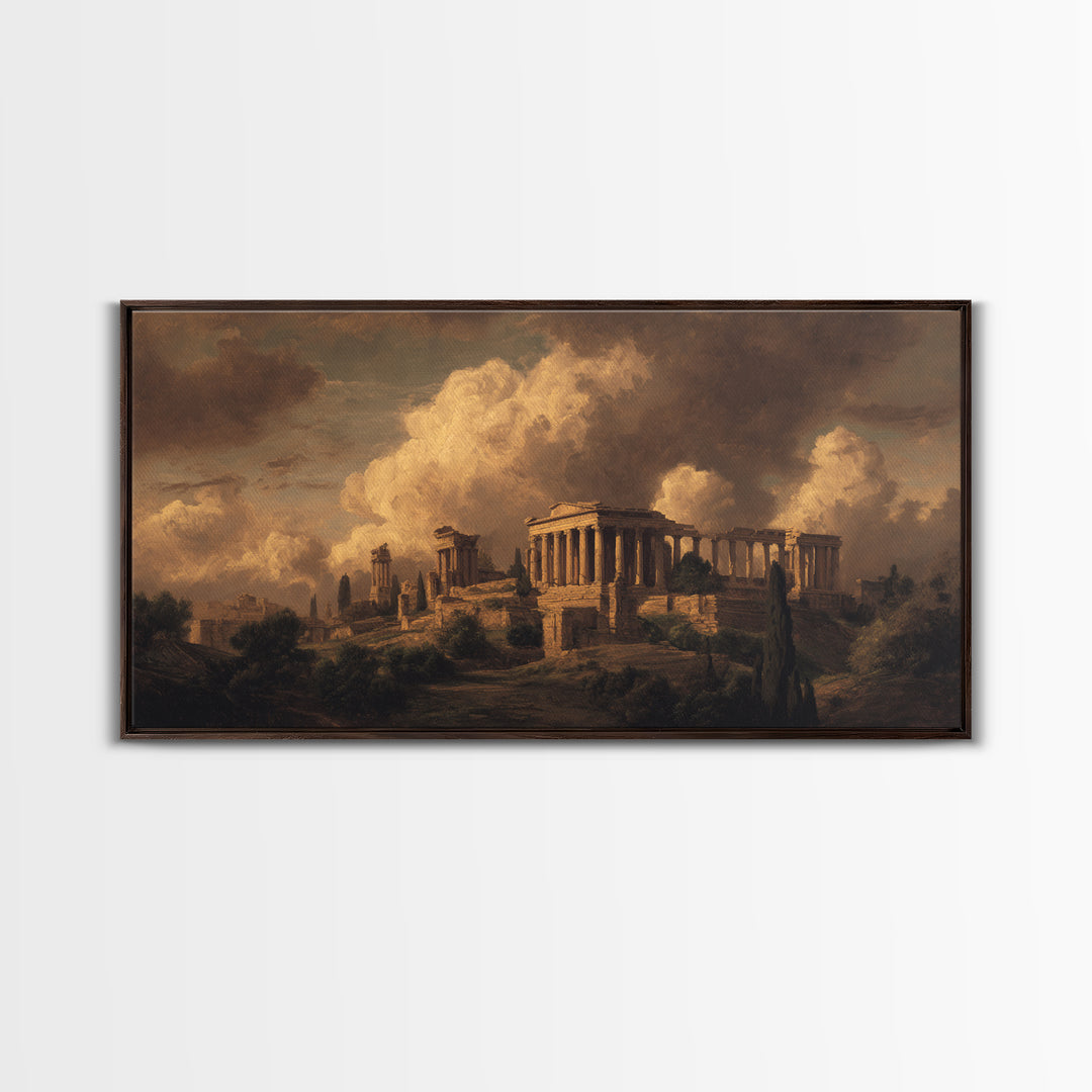 Classical Ruins Beneath a Dramatic Sky Framed Canvas Print, Baroque Art, Living Room Wall Art, Living Room Decor, Ornate, BAO-2x1-87