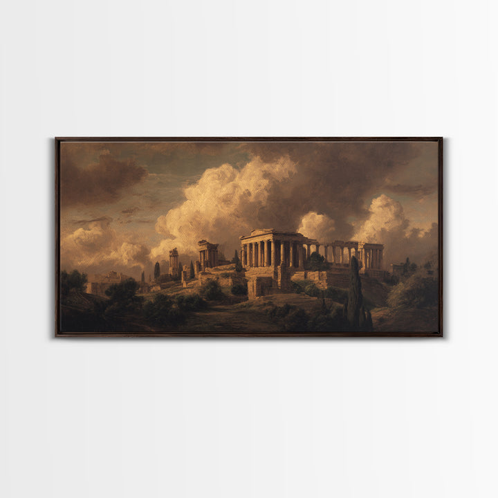 Classical Ruins Beneath a Dramatic Sky Framed Canvas Print, Baroque Art, Living Room Wall Art, Living Room Decor, Ornate, BAO-2x1-87