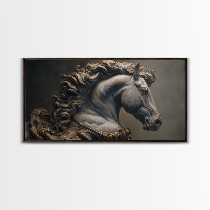 Dramatic Horse Portrait Framed Canvas Print, Baroque Art, 3d Wall Art, Living Room Decor, Oil Painting, Ornate, BAO-2x1-92