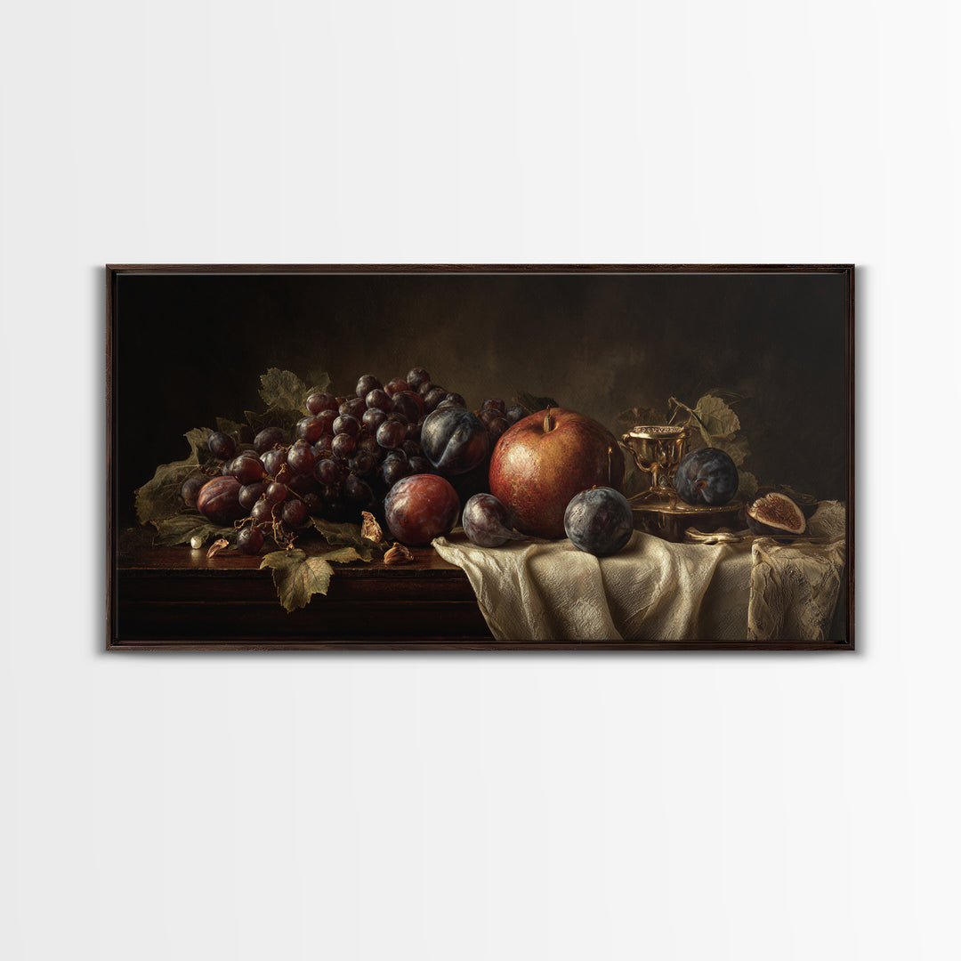 Dramatic Fruit Still Life Canvas Print, Baroque Art, Minimalist Decor, Living Room Decor, Fine Art, Ornate, Whimsical Decor, BAO-2x1-93