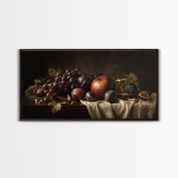 Dramatic Fruit Still Life Canvas Print, Baroque Art, Minimalist Decor, Living Room Decor, Fine Art, Ornate, Whimsical Decor, BAO-2x1-93