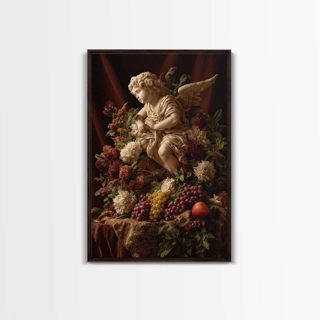 Ornate Cherub Figure Surrounded by Clouds and Canvas Print, Baroque Art, Art Nouveau Decor, Living Room Decor, Fine Art, Ornate, BAO-2x3-10