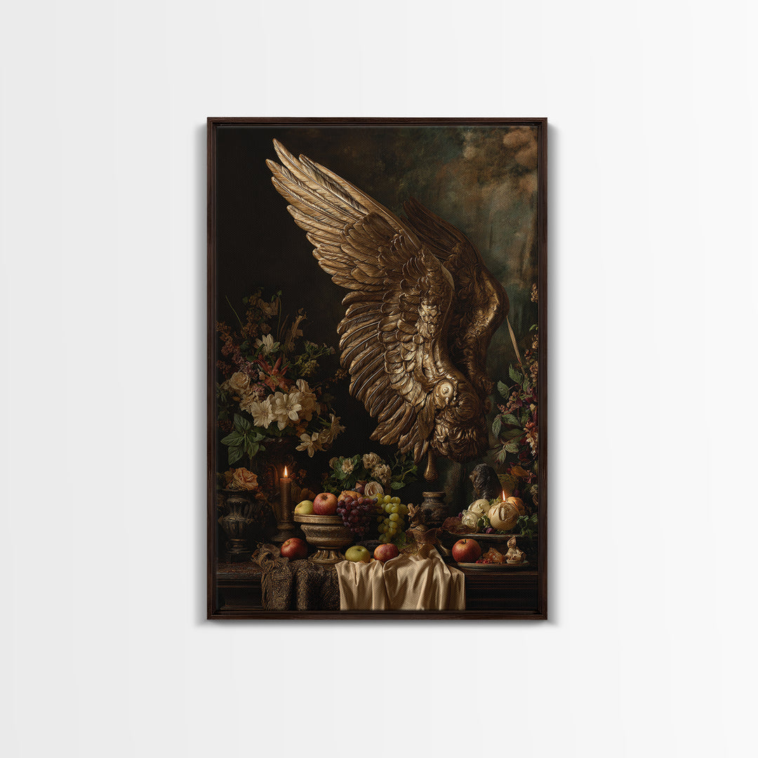 Gilded Angel Wings Emerging from Storm Clouds Canvas Print, Baroque Art, Baroque, Living Room Decor, Oil Painting, Ornate, BAO-2x3-14