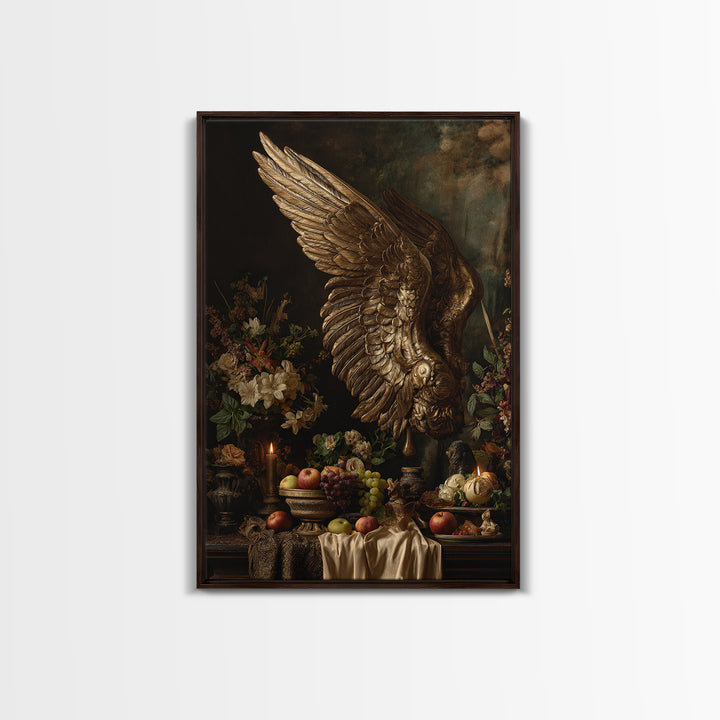 Gilded Angel Wings Emerging from Storm Clouds Canvas Print, Baroque Art, Baroque, Living Room Decor, Oil Painting, Ornate, BAO-2x3-14