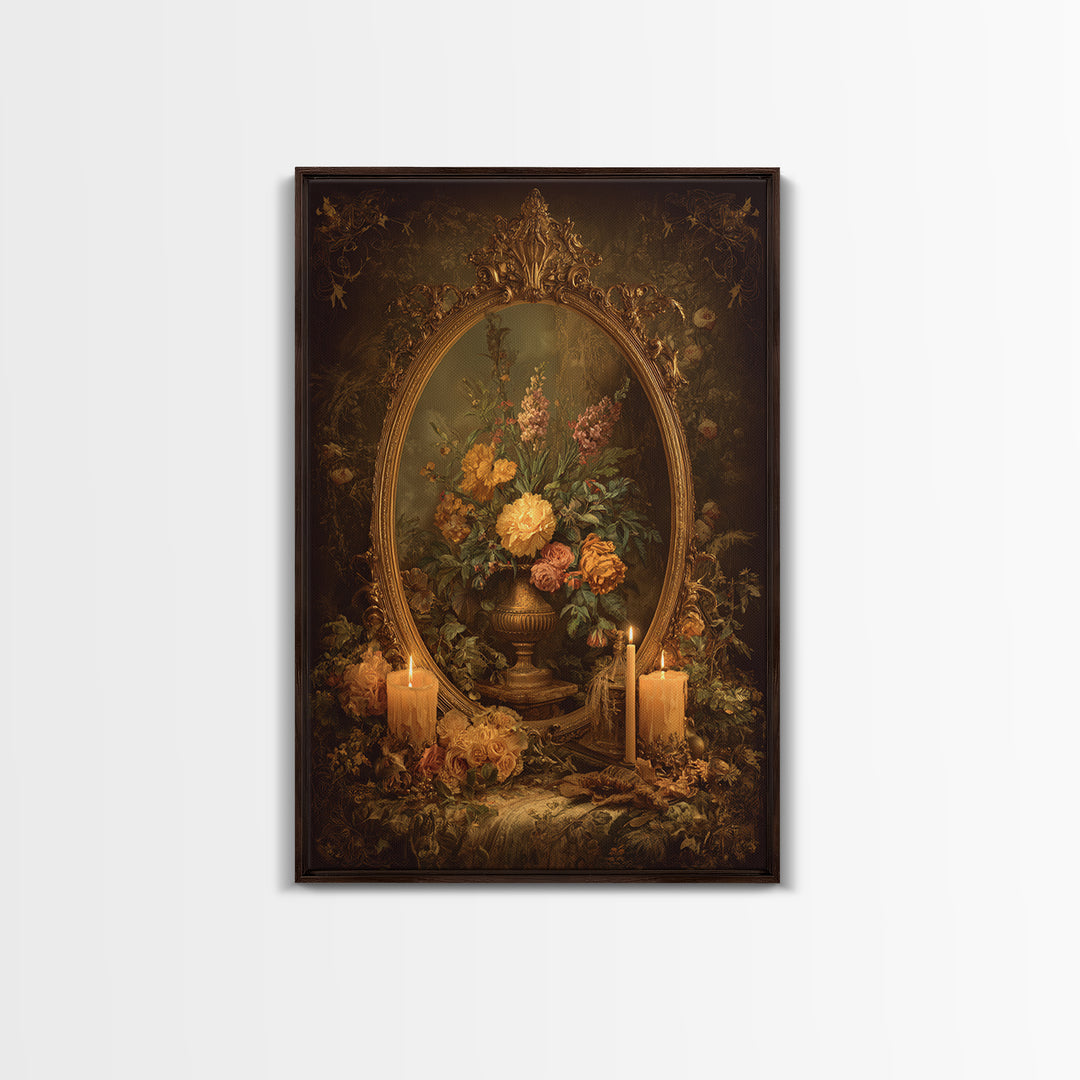 Ornate Gold Frame Illusion Around a Botanical Framed Canvas Print, Baroque Art, Modern Decor, Living Room Decor, Ornate, BAO-2x3-17