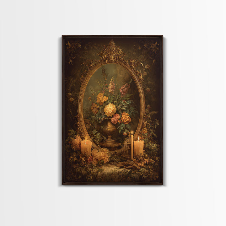 Ornate Gold Frame Illusion Around a Botanical Framed Canvas Print, Baroque Art, Modern Decor, Living Room Decor, Ornate, BAO-2x3-17