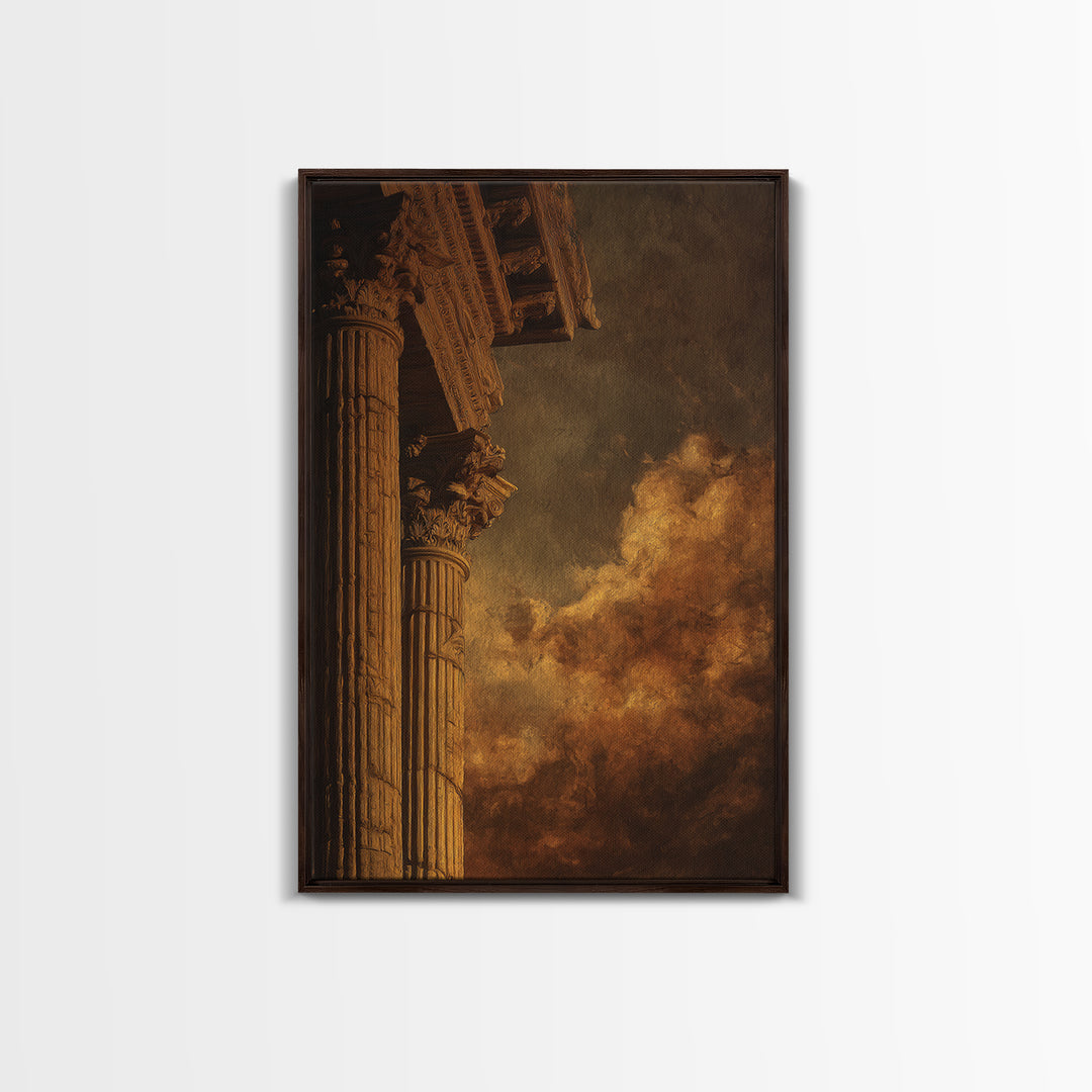 Classical Ruins Beneath a Dramatic Sky Framed Canvas Print, Baroque Art, Oil Painting, Living Room Decor, Fine Art, Ornate, BAO-2x3-3