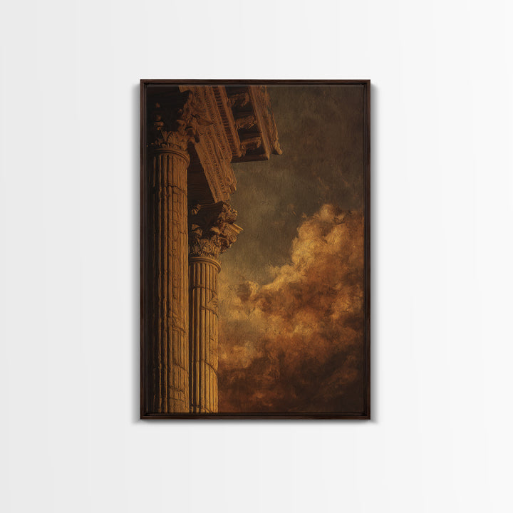 Classical Ruins Beneath a Dramatic Sky Framed Canvas Print, Baroque Art, Oil Painting, Living Room Decor, Fine Art, Ornate, BAO-2x3-3